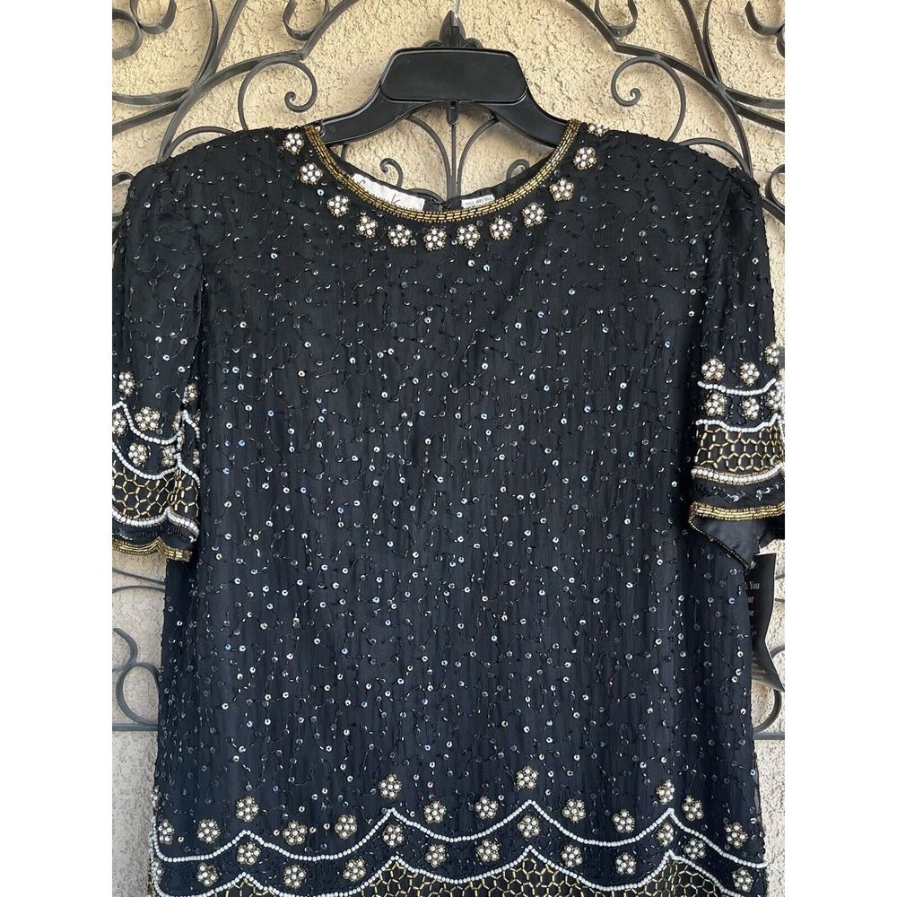 Lawrence Kazar Beaded Top - Size XL - Black/ Gold - Picture 3 of 10